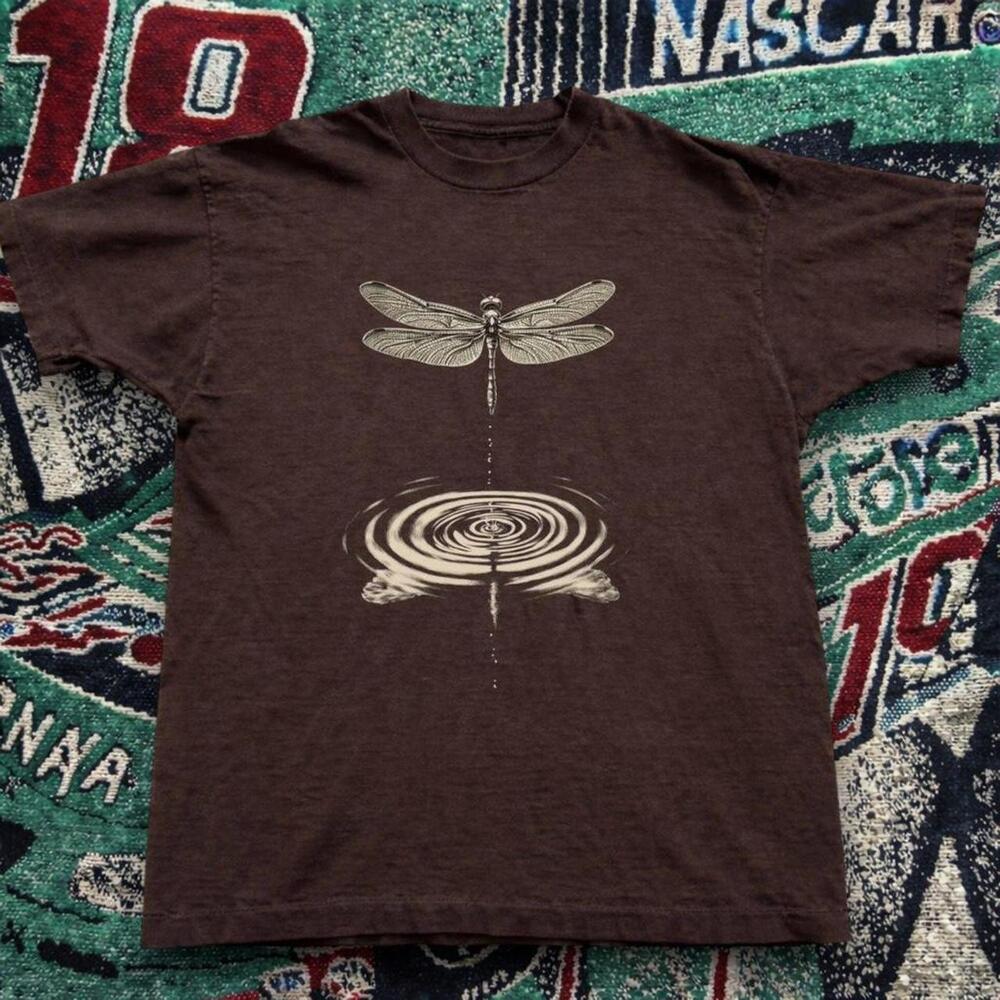Brown Dragonfly Graphic T Shirt Minimal Nature Art Unisex Tee